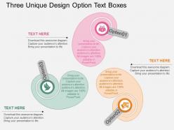 View three unique design option text boxes flat powerpoint design