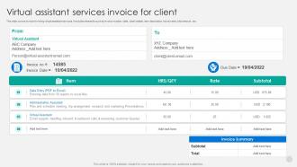 Virtual Assistant Services Invoice For Client