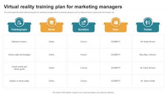 Virtual Reality Training Plan For Marketing Managers