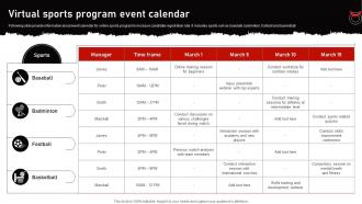 Virtual Sports Program Event Calendar
