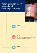 Vision And Mission For TV Promotional Campaign One Pager Sample Example Document
