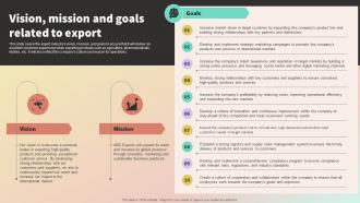 Vision Mission And Goals Related To Export International Trade Business Plan BP SS