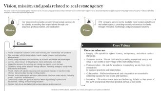 Vision Mission And Goals Related To Real Estate Agency Land And Property Services BP SS