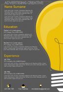 Visual resume design cv template for creative advertising professionals