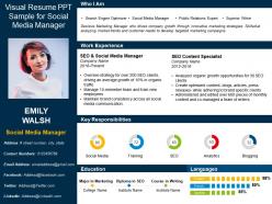 Visual resume ppt sample for social media manager