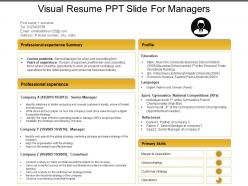 Visual resume ppt slide for managers