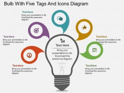Vj bulb with five tags and icons diagram flat powerpoint design