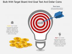 Vm bulb with target board and goal text and dollar coins flat powerpoint design