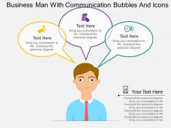 Vo business man with communication bubbles and icons flat powerpoint design