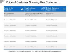 Voice Of Customer Showing Key Customer Issues And Critical Customer Requirements