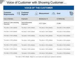 Voice of customer with showing customer segment and measurement