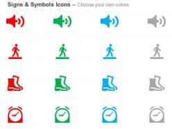 Volume button padestrian crossing gumboots clock ppt icons graphics
