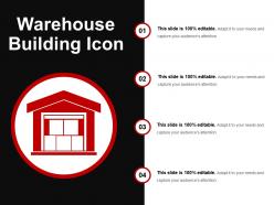 Warehouse building icon ppt examples slides