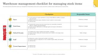 Warehouse Management Checklist For Managing Warehouse Optimization And Performance