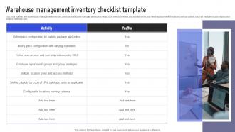 Warehouse Management Inventory Checklist Template