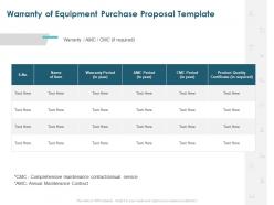 Warranty Of Equipment Purchase Proposal Template Ppt Powerpoint Slide Portrait