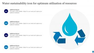 Water Sustainability Icon For Optimum Utilization Of Resources