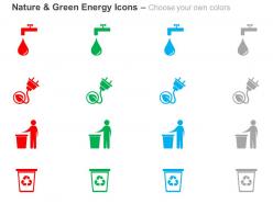 Water tap power plug recycle bin ppt icons graphics
