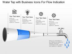Water tap with business icons for flow indication powerpoint template slide