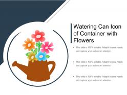 Watering can icon of container with flowers