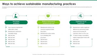 Ways To Achieve Sustainable Manufacturing Practices