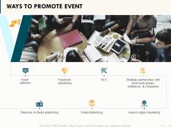Ways to promote event ppt powerpoint presentation visual aids portfolio