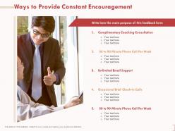 Ways to provide constant encouragement coaching consultation ppt presentation tips