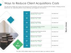 Ways to reduce client acquisitions costs client acquisition costing for acquiring ppt pictures