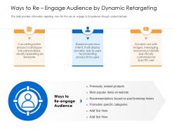 Ways To Reengage Audience By Dynamic Retargeting Browsing Items Ppt Icons