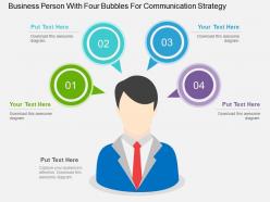 Wc business person with four bubbles for communication strategy flat powerpoint design