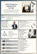 Wealth Management Advisory Firm One Pager Presentation Report Infographic PPT PDF Document