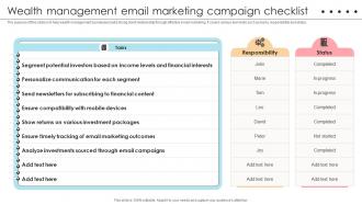Wealth Management Email Marketing Campaign Checklist Wealth Management Email Marketing Campaign Checklist