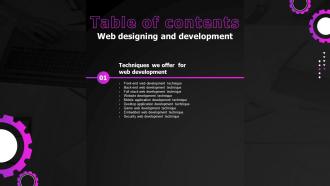 Web Designing And Development Table Of Contents