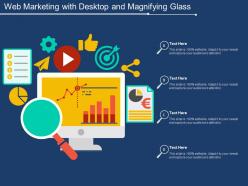 Web marketing with desktop and magnifying glass