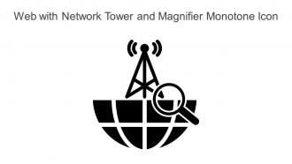 Web With Network Tower And Magnifier Monotone Icon In Powerpoint Pptx Png And Editable Eps Format
