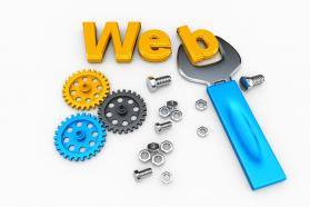 Web word with gears for web building process stock photo
