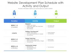 Website development plan schedule with activity and output
