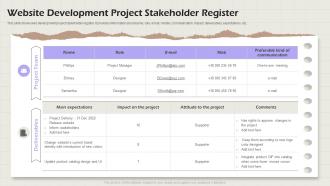 Website Development Project Stakeholder Register