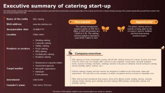 Wedding Catering Business Plan Executive Summary Of Catering Start Up BP SS