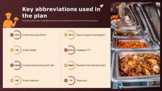 Wedding Catering Business Plan Key Abbreviations Used In The Plan BP SS
