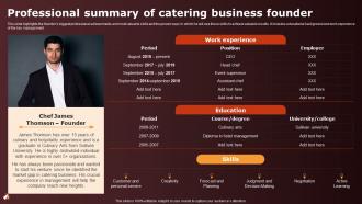 Wedding Catering Business Plan Professional Summary Of Catering Business Founder BP SS