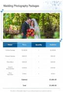 Wedding Photography Packages One Pager Sample Example Document