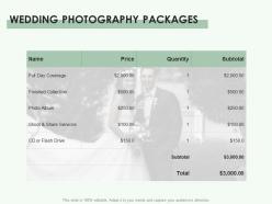 Wedding photography packages ppt powerpoint presentation gallery elements