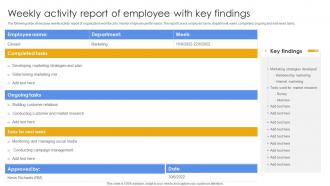 Weekly Activity Report Of Employee With Key Findings