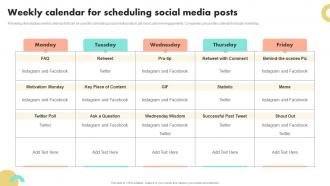 Weekly Calendar For Scheduling Social Media Posts Guide To Boost Brand Awareness For Business Growth
