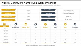 Weekly Construction Employee Work Timesheet Construction Playbook Ppt Microsoft