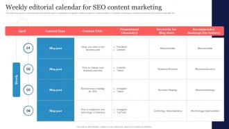 Weekly Editorial Calendar For SEO Strategy To Increase Content Visibility Strategy SS V