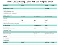 Weekly group meeting agenda with goal progress review