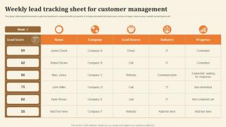 Weekly Lead Tracking Sheet For Customer Management