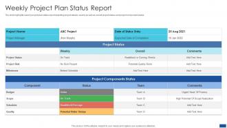 Weekly Project Plan Status Report